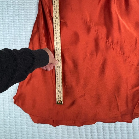 Show Me Your Mumu Silk Look Slip Dress L Orange Satin Cowl Neck Midi StrappyBack - Picture 10 of 13